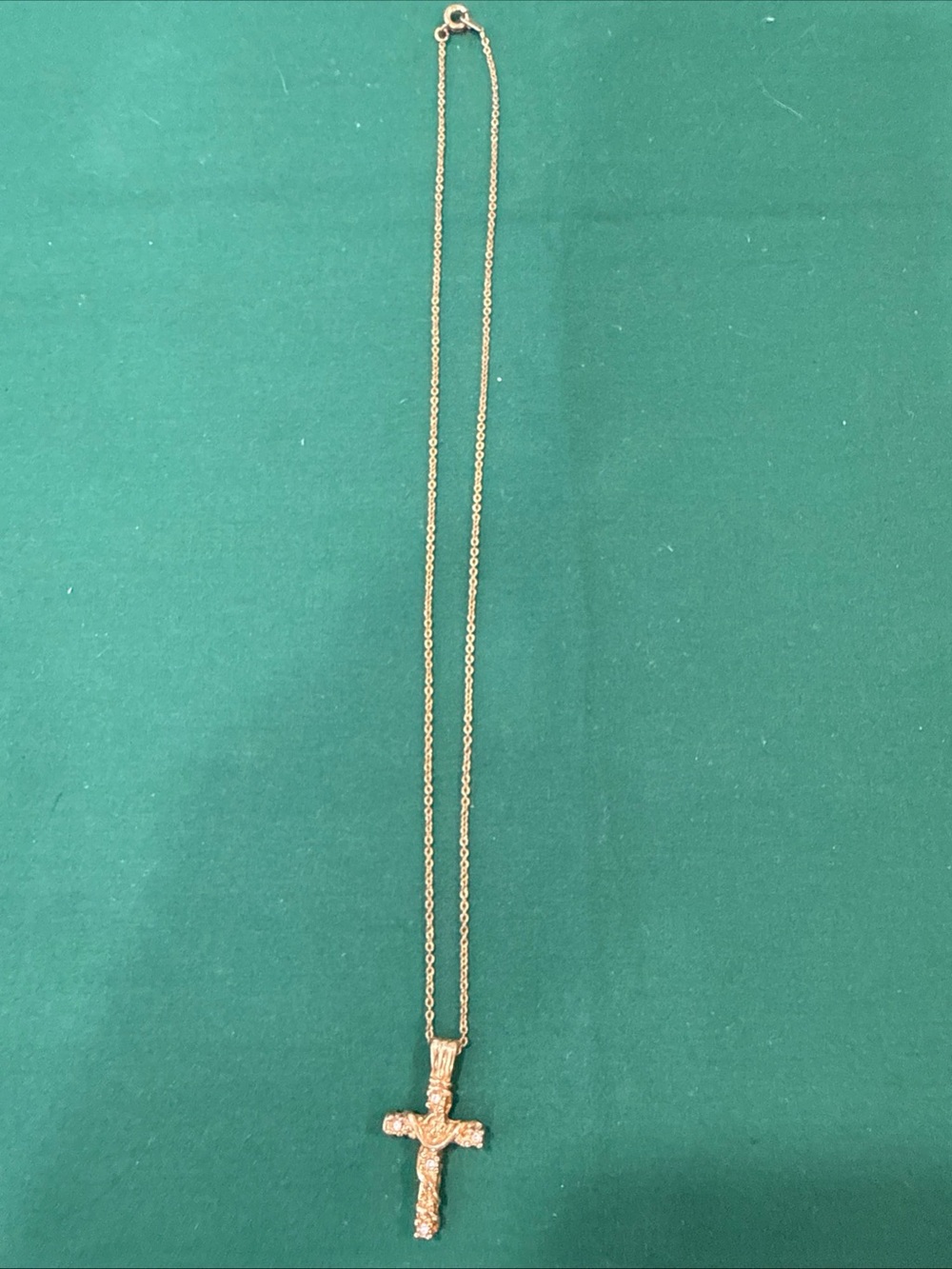 Goldtone Chain Necklace With Rhinestone Accented Cross Pendant 77F